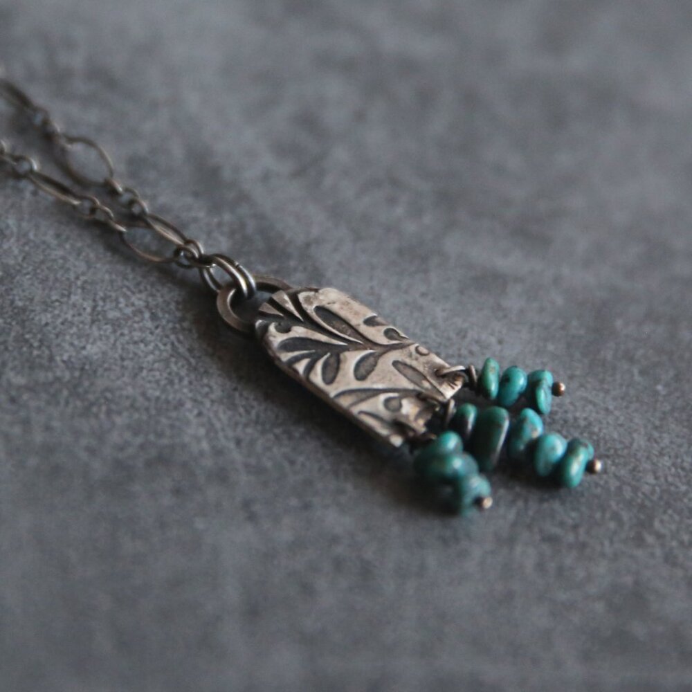 Handmade Fine Silver and Sonoran Turquoise Bead Necklace - Picture 2 of 5